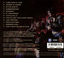 Songliste: 1. A Big Hunk O' Love 2. Johnny B. Goode...12. Can't Help Falling in Love. Mann in glitzerndem Anzug auf der Bühne.