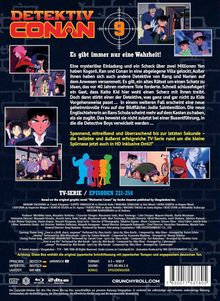 "Detektiv Conan" im roten Schriftzug. Episoden 231-254. Spannend und überraschend. Illustration mit Charakterbildern.