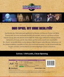 "Das Spiel ist ihre Realität" steht über einem Text über das Bündnis der Tafelrunde. Oben ist ein Logo und Bilder aus einer Anime-Serie.