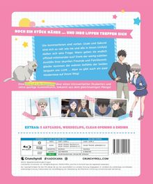 "NOCH EIN STÜCK NÄHER ... UND IHRE LIPPEN TREFFEN SICH. Slice-of-Life-Romanze über introvertierten Studenten." Illustration: Anime-Stil.