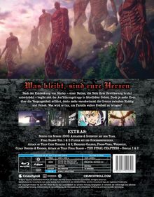 "Was bleibt, sind eure Herzen" und Text über eine Mission in feindliches Gebiet. Oben riesige, muskulöse Wesen in einer Landschaft.