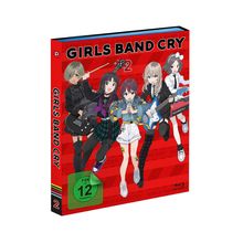 "GIRLS BAND CRY" steht fett in Schwarz auf Rot. Fünf stilisierte Mädchen mit Instrumenten, FSK 12 Logo sichtbar.