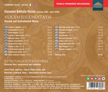 Texte: "Giovanni Battista Riccio", "VOCEM IUCUNDITATIS", "Sacred and Instrumental Music", "Running Time 57:05".