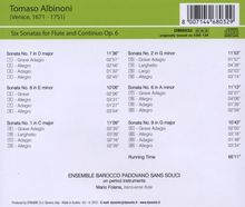 Tomaso Albinoni (1671-1751): Sonaten f.Flöte &amp; Bc op.6 Nr.1,2,6-9, CD