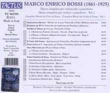 Marco Enrico Bossi (1861-1925): Werke für Violine &amp; Klavier &amp; Werke für Cello &amp; Klavier 1, CD
