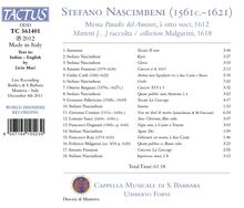 Stefano Nascimbeni (1561-1621): Messa Paradis del Amours, CD
