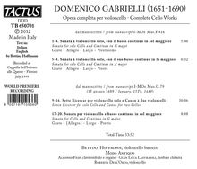 Domenico Gabrielli (1659-1690): Sonaten für Cello &amp; Bc in G,G,A, CD