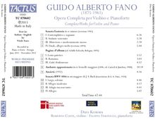 Guido Alberto Fano (1875-1961): Werke für Violine &amp; Klavier, CD