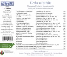 Herba mirabilis - Music from the Renaissance herbarium, CD