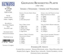 Logo oben links mit der Aufschrift "TACTUS". Details zu Giovanni Benedetto Platti und seinen Sonaten sowie Ensemble-Mitglieder.