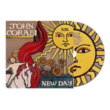 Text: "John Corabi", "New Day", "XIX". Illustration: Sonne, Blumen, Pferd mit roter Mähne.