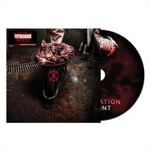 CD-Cover mit Texten: "TOTHEGRAVE", "LIBERATION FRONT". Rotes, blutiges Fleisch auf einem Tisch in einer dunklen Umgebung.