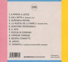 Trackliste mit 11 Songs, u.a. "A mmera a Lecce", "Kali Nifta", "Taranta (2025 remaster)". Links Barcode, rechts Produzent.