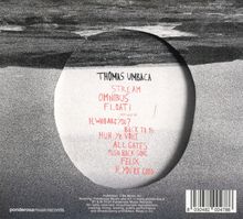 THOMAS UMBACA, Songtitel in Rot: STREAM, OMNIBUS, FLOAT!, H. WHO ARE YOU?, BACK TO 13. Schwarz-Weiß-Kunst im Hintergrund.
