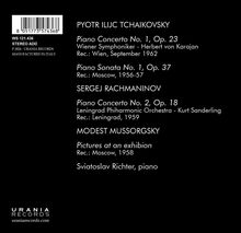 Text über klassische Kompositionen und Aufnahmen. Oben rechts, Tchaikovsky, Rachmaninov, Mussorgsky. Links Barcode.