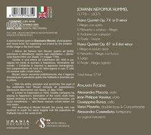 Titel: Johann Nepomuk Hummel. Piano Quintets Op. 74 in D minor und Op. 87 in E-flat minor.  
Interpreten: Atalanta Fugiens.  
Instr.: Geige, Bratsche, Cello, Kontrabass, Fortepiano.