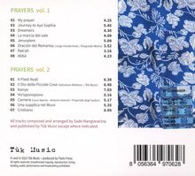 Tracklists „Prayers vol. 1“ und „Prayers vol. 2“ mit blumenartigem blauen Muster rechts.