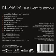 „NUGARA THE LAST QUESTION“ in weißer Schrift auf schwarzem Hintergrund. Trackliste mit neun Titeln und Zeitangaben.