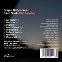 Albumtitel: "Blind Spots Still Looking" von Sergio Di Gennaro. Songliste mit acht Titeln. Hintergrund in dunklen Farben.