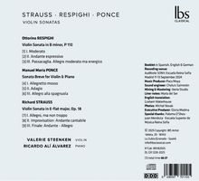 STRAUSS · RESPIGHI · PONCE  
VIOLIN SONATAS

Otto Respighi: Violin Sonata in B minor, P 110  
Manuel María Ponce: Sonata Breve for Violin & Piano  
Richard Strauss: Violin Sonata in E-flat major, Op. 18  
  
Valerie Steenken (Violin)  
Ricardo Alí Álvarez (Piano)  

ibs classical Logo oben rechts.