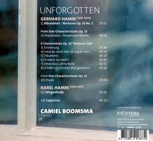 "UNFORGOTTEN", Werke von Gerhard Hamm und Karel Hamm, gespielt von Camiel Boomsma (Piano). Enthält 12 Stücke mit Zeiten.