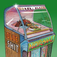 Text: „OLDE SHIT“, „NORMAAL“, „HØK-OLA“, „JOEKSBOKS“. 

Eine bunte Zeichnung einer alten Jukebox mit retro Stil.