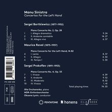 "Concertos for the Left Hand" mit Werken von Bortkiewicz, Ravel und Prokofiev. Künstlerisches CD-Cover mit Logos.