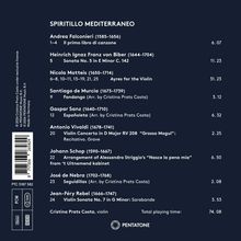 "SPIRITILLO MEDITERRANEO", Werke von Falconieri, Biber, Matteis, Vivaldi u.a., gespielt von Cristina Prats Costa, Violine.