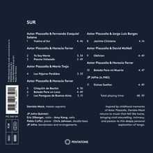 Das Cover zeigt Titel und Trackliste eines Albums namens "SUR" sowie Mitwirkende wie Daniela Mack und das JP Jofre Quintet.