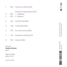 Titelliste mit Zeitangaben und Jahren. Unten: Heather Pinkham, Klavier; Ralph van Raat, Klavier für Stücke 2-3, 8. Totalzeit: 68'28.