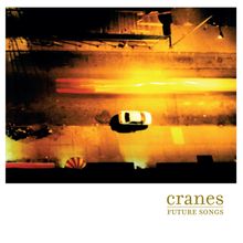 Text: \"cranes FUTURE SONGS\". Szene einer nächtlichen Straße von oben mit einem geparkten Auto und Lichtern.