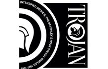 Text: "INTENSIFIED SOUNDS: THE BEVERLEY'S ROCK STEADY SINGLES 1967-1968", "TROJAN". Schwarz-weißes Logo mit Helm-Design.