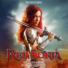 "Original Motion Picture Soundtrack. Red Sonja. Frau mit rotem Haar und Rüstung hält Schwert, entschlossener Ausdruck."