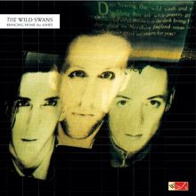 "THE WILD SWANS - BRINGING HOME the ASHES". Drei überlagerte Gesichter auf gelblichem Hintergrund, unten Logoelement.