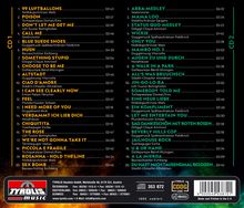 Trackliste für zwei CDs mit Titeln wie "99 Luftballons", "Poison", "ABBA-Medley" und "Ma Baker". Unten ist ein Tyrolis Music-Logo.