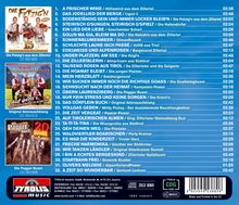 Trackliste mit Titeln wie "A Frischer Wind" und "Das Joodellied der Berge", daneben bunte Coverbilder mit Volksthemen.