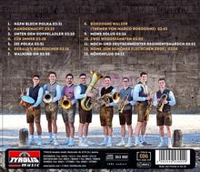 Album-Titelliste: 13 Titel, z. B. "Häfn Blech Polka", "Home". Sieben Männer in traditioneller Kleidung mit Blasinstrumenten.