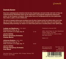 "Gramola Ikonen" oben, gefolgt von Beschreibungen und Informationen zu Beethoven und Brahms Konzerten mit Interpreten und Zeiten.