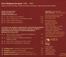 Erich Wolfgang Korngold (1897-1957): Werke für Violine &amp; Klavier, CD