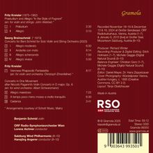 Texte: "Fritz Kreisler", "Georg Breinschmid", "Benjamin Schmid", "Made in Austria", "Total Time: 59:12".  
Rotes Layout mit weißem Text.