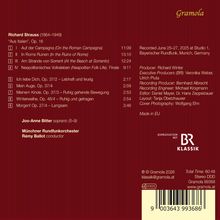Roter Hintergrund mit goldenem "Gramola"-Logo und Texten zu Musikstücken von Richard Strauss, Interpreten und Aufnahmeinfos.
