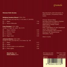 Texts: "Viennese Violin Sonatas", "Wolfgang Amadeus Mozart", "Franz Schubert", "Johannes Brahms". Cover information and bar code present.