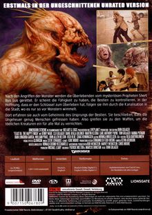 „Erstmals in der ungeschnittenen unbewerteten Version.“ Monster mit gebleckten Zähnen, bedrohlich und aggressiv.
