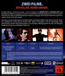 ZWEI FILME. EIN KILLER. KEINE GNADE. Bild zeigt drei Szenen aus einem Action-Horror-Film mit einem Polizisten. FSK 18.