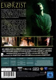 Der Text "Der Exorzist III" steht oben. Unten sind Filmeinstellungen und Extras aufgelistet. Links sind drei Bilder von Filmszenen.