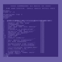 Commodore 64 BASIC V2 Datenliste von Musikprogrammen, darunter "Monty on the Run" und "Commando", komponiert von Rob Hubbard.