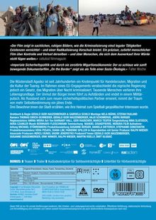 DVD-Rückseite mit Rezensionen, Filmzusammenfassung und Produktionsdetails. Thema: Migration und geopolitische Konflikte.