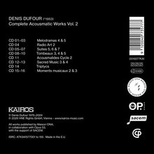 "Denis Dufour Complete Acousmatic Works Vol. 2", CD-Titel wie "Melodramas", "Radio Art", "Sacred Music".