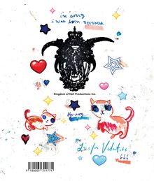 "i’m sorry i was born nervous", "blu-ray", "Lucien Voltage 666", bunte Katzen, Herzen und Sterne, schwarzes Wappen-Logo oben.