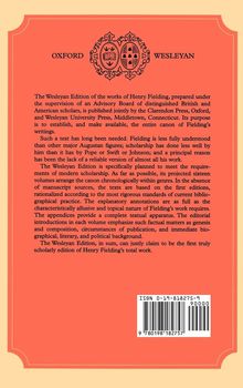 Text über die Wesleyan Edition von Henry Fieldings Werken, veröffentlicht von Oxford und Wesleyan. Oben ein Oxford-Wesleyan-Logo.